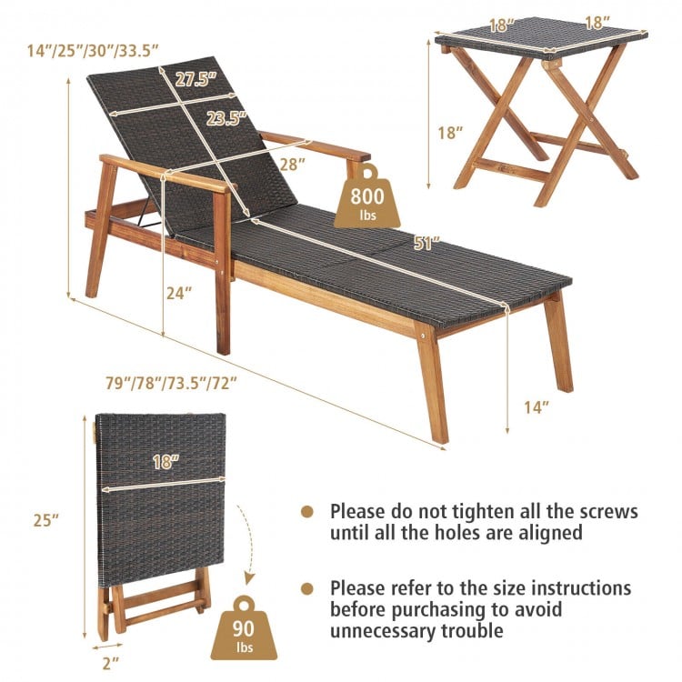 Patio chaise lounge with adjustable backrest and solid acacia wood frame, ideal for poolside relaxation.