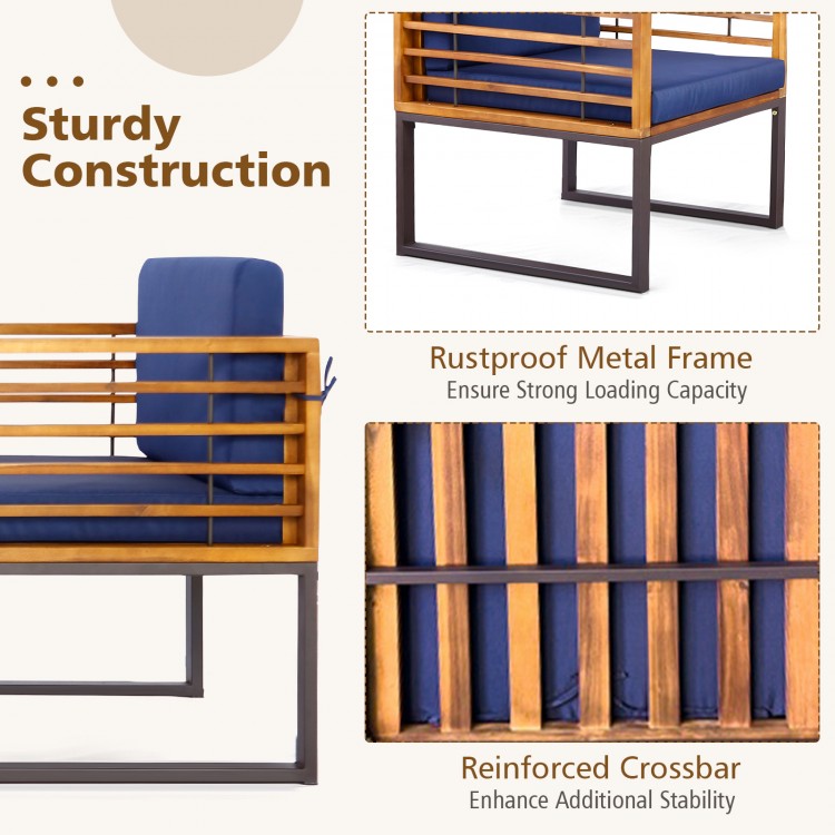 3-piece patio conversation set featuring a rustproof metal frame and acacia wood, ideal for outdoor relaxation.
