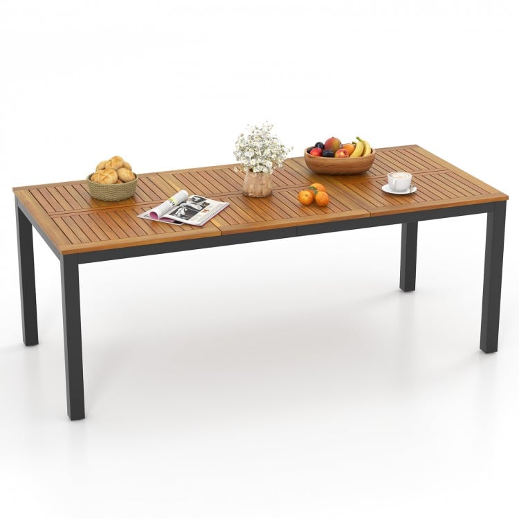 8-Person Outdoor Dining Table 79 Inch Acacia Wood Patio Table with Umbrella Hole - Gallery View 4 of 10