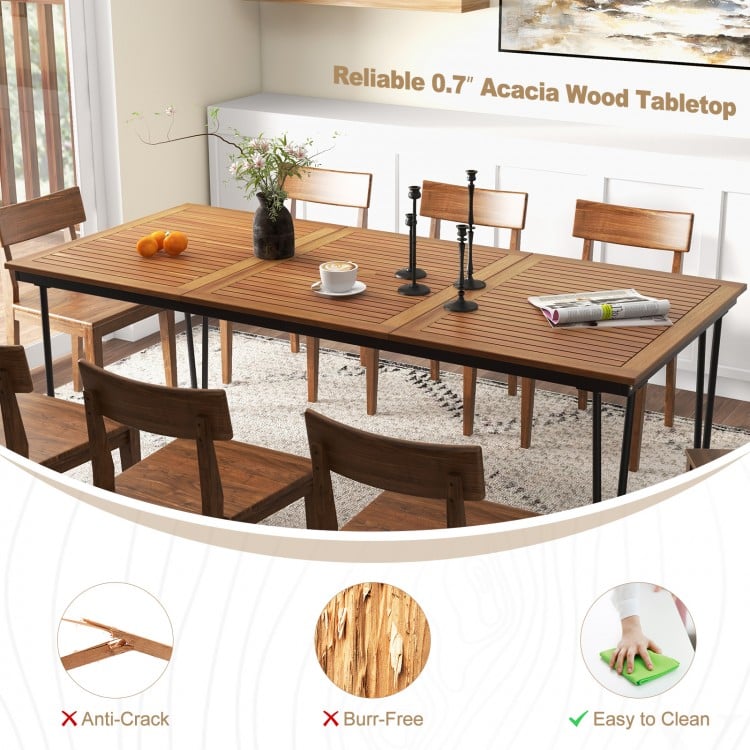 79-inch outdoor dining table with acacia wood tabletop, designed for 8 people, featuring a 1.9-inch umbrella hole.