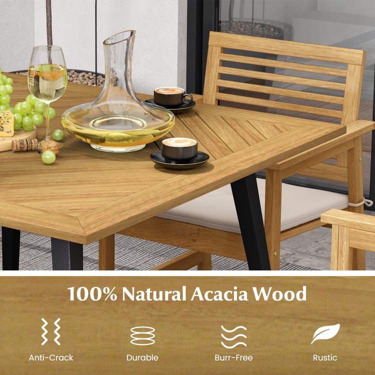 Acacia wood outdoor dining table for 4, featuring a rustic design and anti-crack durability, perfect for garden or.