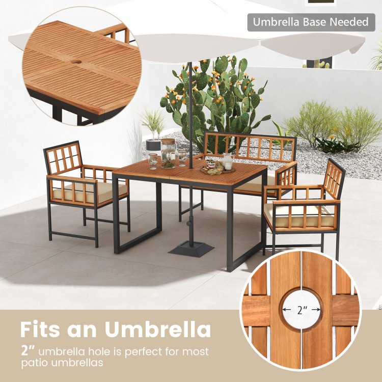 4-piece acacia wood patio dining set featuring a rectangular table with a 1.96" umbrella hole, ideal for outdoor spaces.