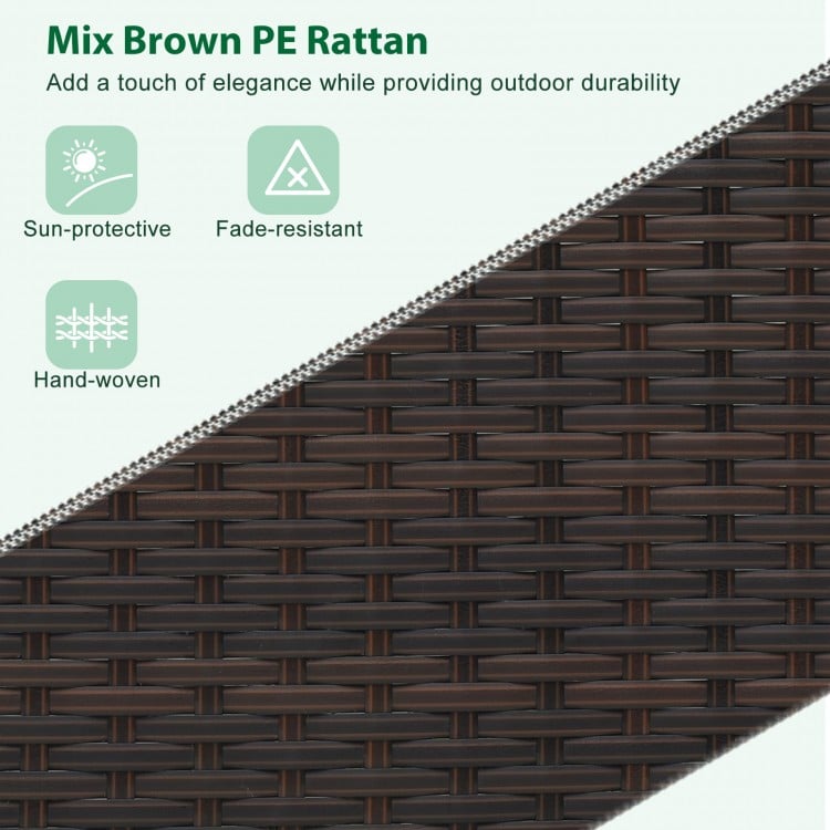 Close-up of mix brown PE rattan texture, showcasing its sun-protective and fade-resistant qualities for outdoor.
