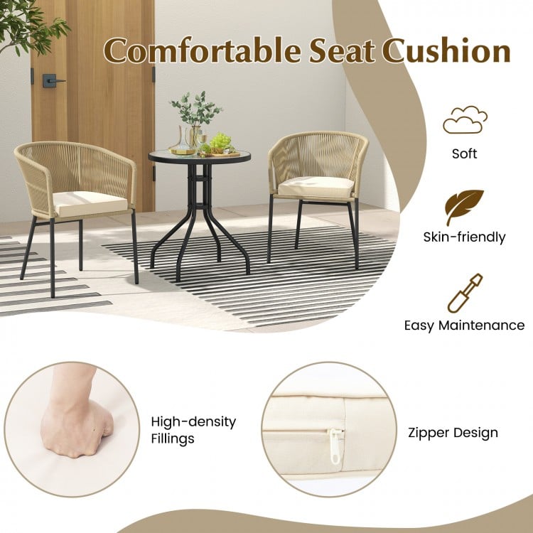 Patio chair set of 4 with curved backrest and soft seat cushions, ideal for outdoor relaxation and comfort.