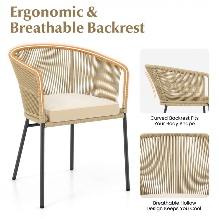 Curved backrest patio chair with seat cushion in yellow, designed for comfort and relaxation in outdoor spaces.