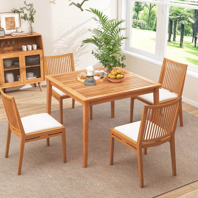 Acacia wood dining bistro table with 1.96" umbrella hole, designed for 4, perfect for patio or backyard gatherings.