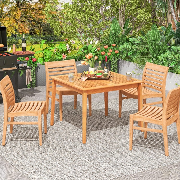 Acacia wood dining table with 1.96" umbrella hole, designed for 4, perfect for patio or backyard gatherings.