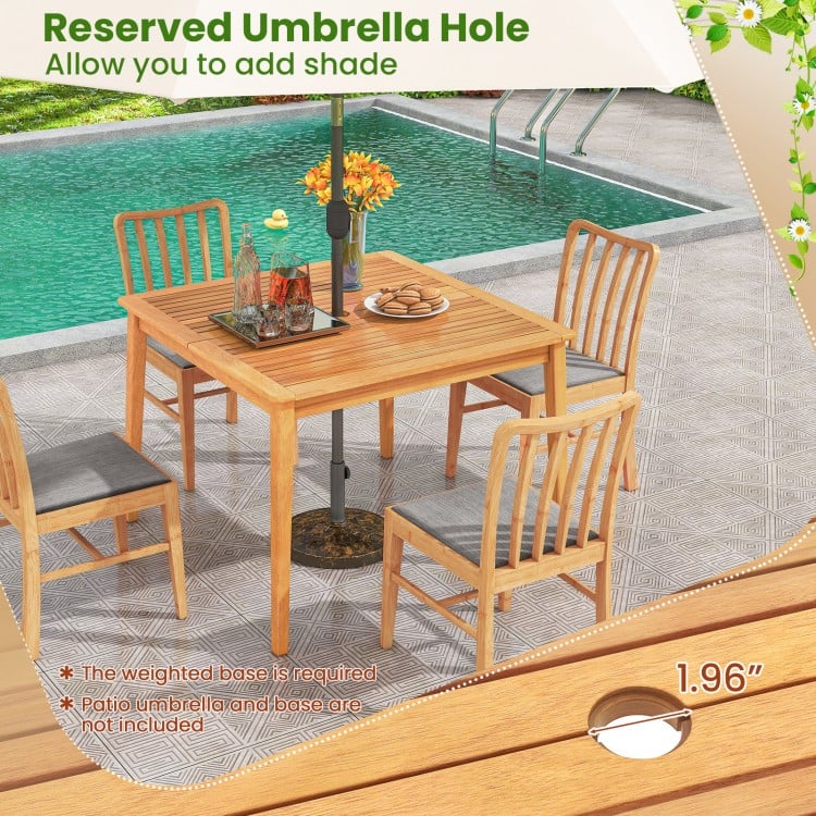 Acacia wood dining bistro table with 1.96" umbrella hole, perfect for patio gatherings and intimate dining.