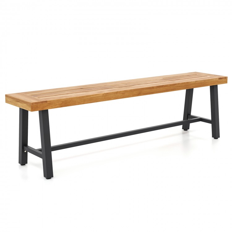 Backless 63-inch acacia wood patio bench with metal frame, suitable for 3 people, ideal for outdoor spaces.