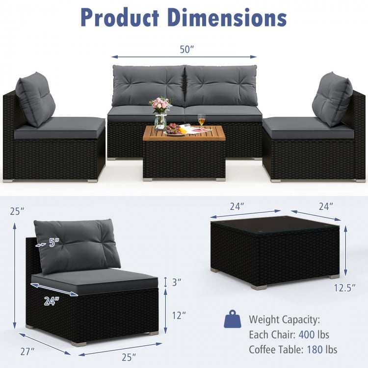 5-piece outdoor furniture set with gray cushions and solid tabletop, ideal for backyard and poolside relaxation.