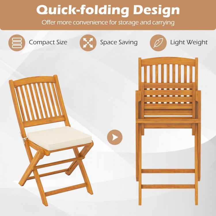 Outdoor folding chair set of 2 in beige with soft cushions, featuring a quick-folding design for easy storage and.