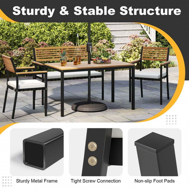 4-piece patio furniture set featuring a sturdy metal frame and natural acacia wood, perfect for outdoor dining and.