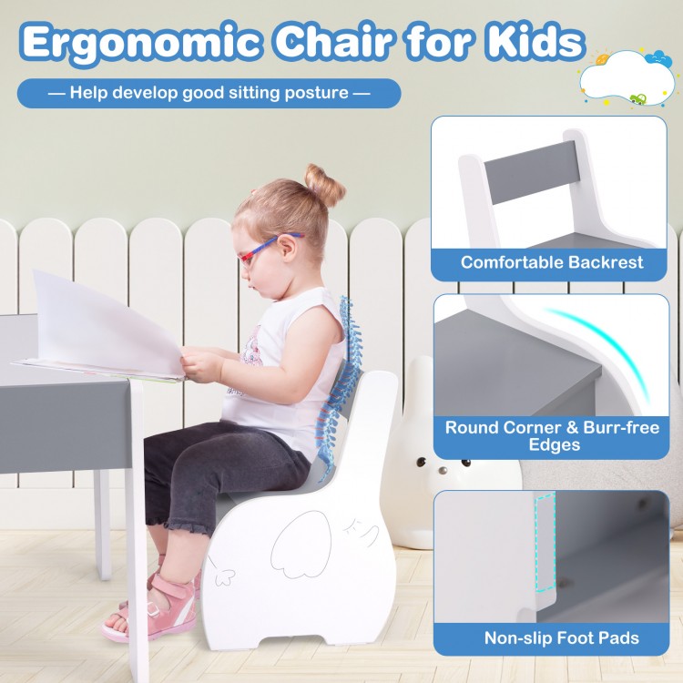 Ergonomic kids chair with comfortable backrest, round corners, and non-slip foot pads for safe playroom use.