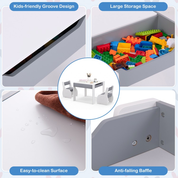 Kids activity table with storage and detachable blackboard, featuring a gray finish and easy-to-clean surface for.