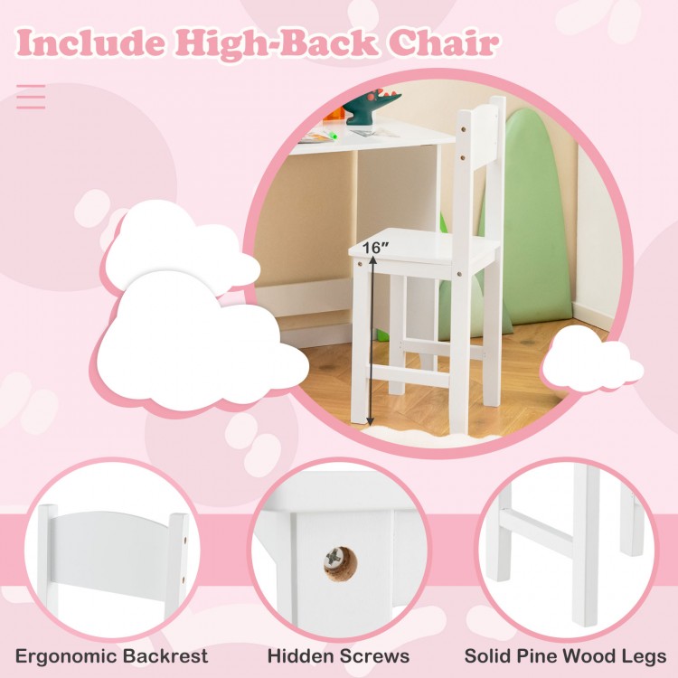 High-back chair from the wooden kids study desk and chair set, featuring ergonomic design and solid pine wood legs.