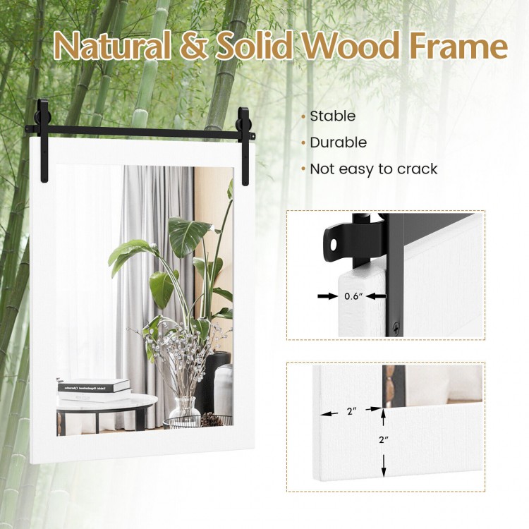 30 x 22 inch wall mount mirror with solid wood frame and black metal bracket, ideal for rustic home decor.
