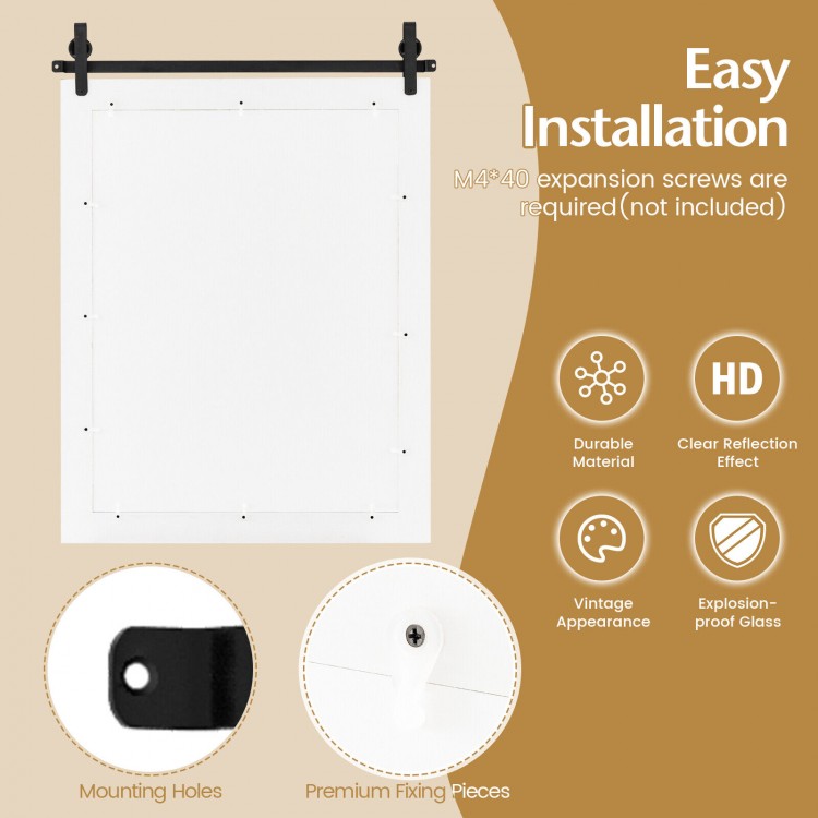 30 x 22 inch wall mount mirror with a white wood frame and black metal bracket, ideal for rustic home decor.