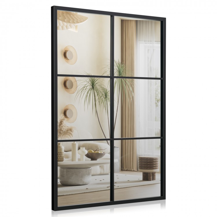 Rectangular 3-layered decorative wall mirror with a rustproof black metal frame, ideal for modern living room decor.