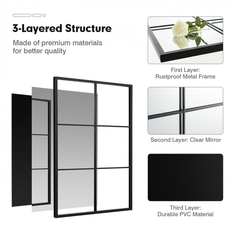 3-layered decorative wall mirror with rustproof metal frame, clear mirror, and durable PVC, ideal for modern home decor.