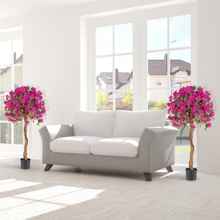 Artificial 4.5 feet azalea tree with vibrant red flowers in a cement pot, perfect for indoor decoration and.