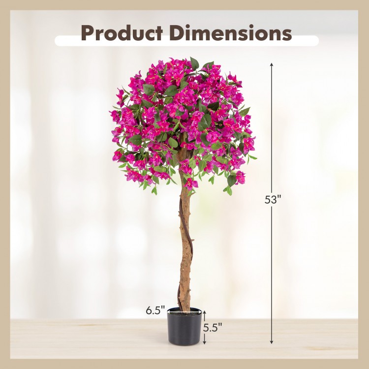 Product dimensions of the 4.5 feet artificial azalea tree with a cement pot, showcasing its height and base size.