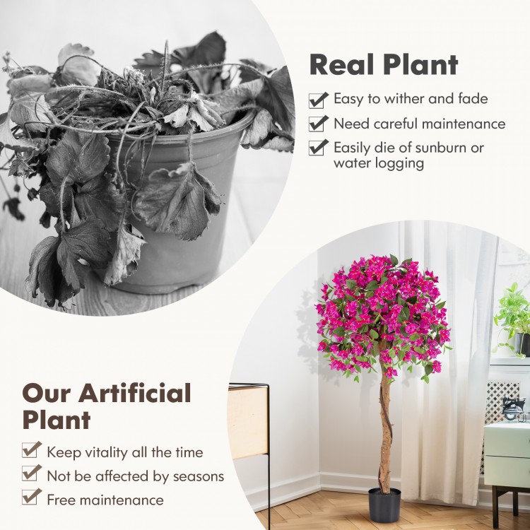 4.5 feet artificial azalea tree with red flowers in a cement pot, requires no maintenance, perfect for indoor.