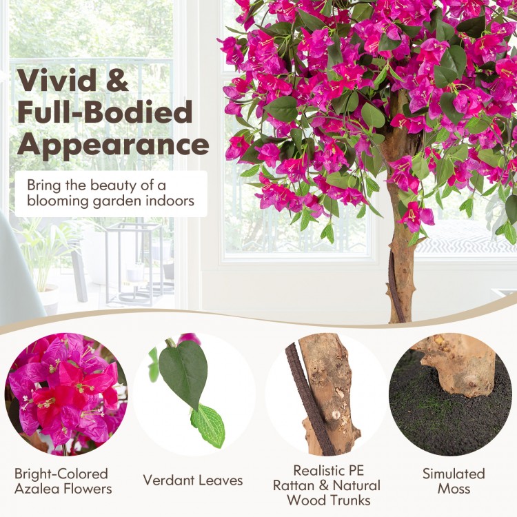 4.5 feet artificial azalea tree featuring vibrant red flowers, realistic leaves, and a sturdy cement pot for indoor.