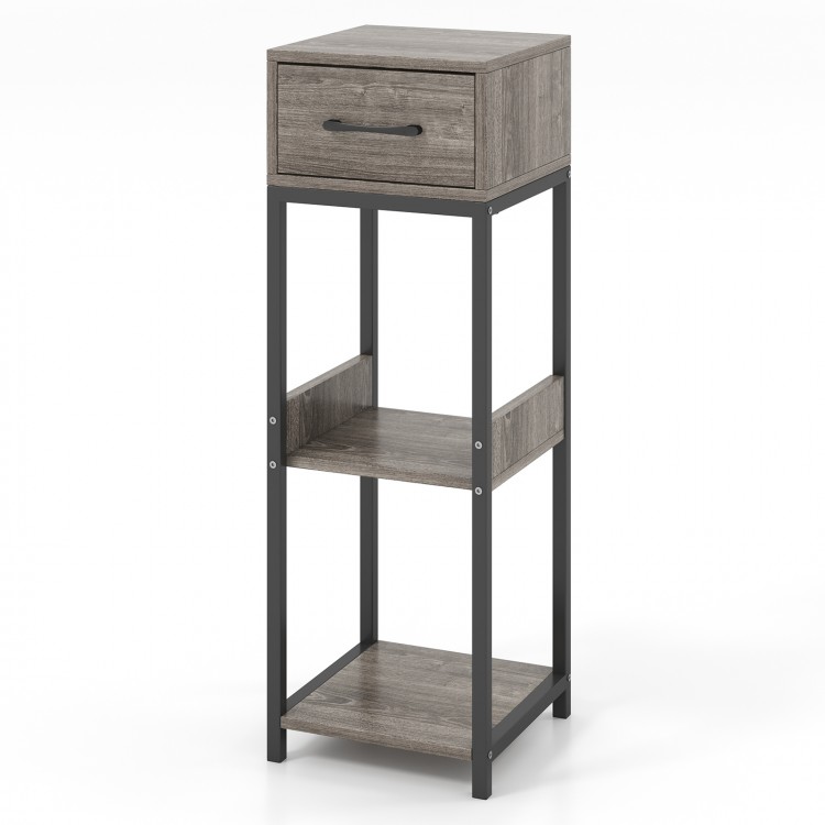 3-tier tall plant stand in gray with drawer and anti-tipping devices, ideal for organizing plants and decor in any.