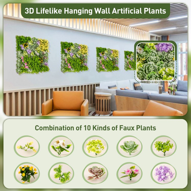 Vibrant 20" x 20" 3D hanging succulents featuring 10 types of faux plants, perfect for balcony or home decor.