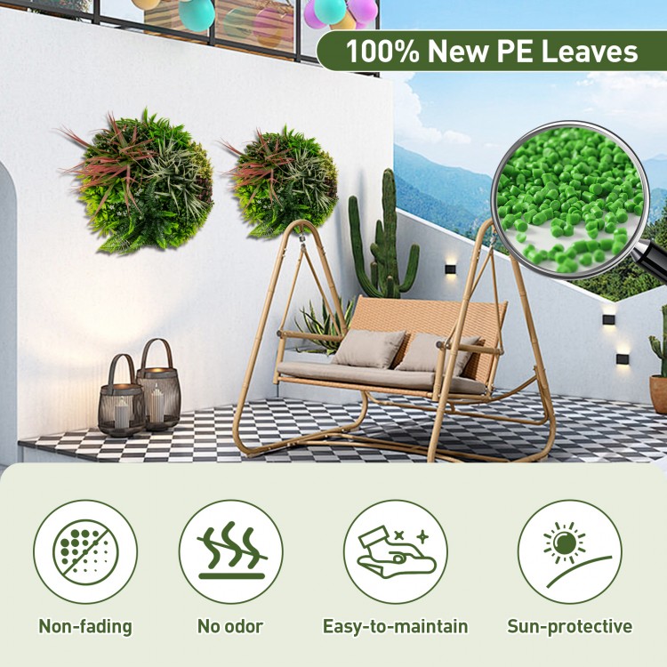 Square framed artificial foliage wall art with 100% PE leaves, sun-protective and easy to maintain, perfect for indoor.