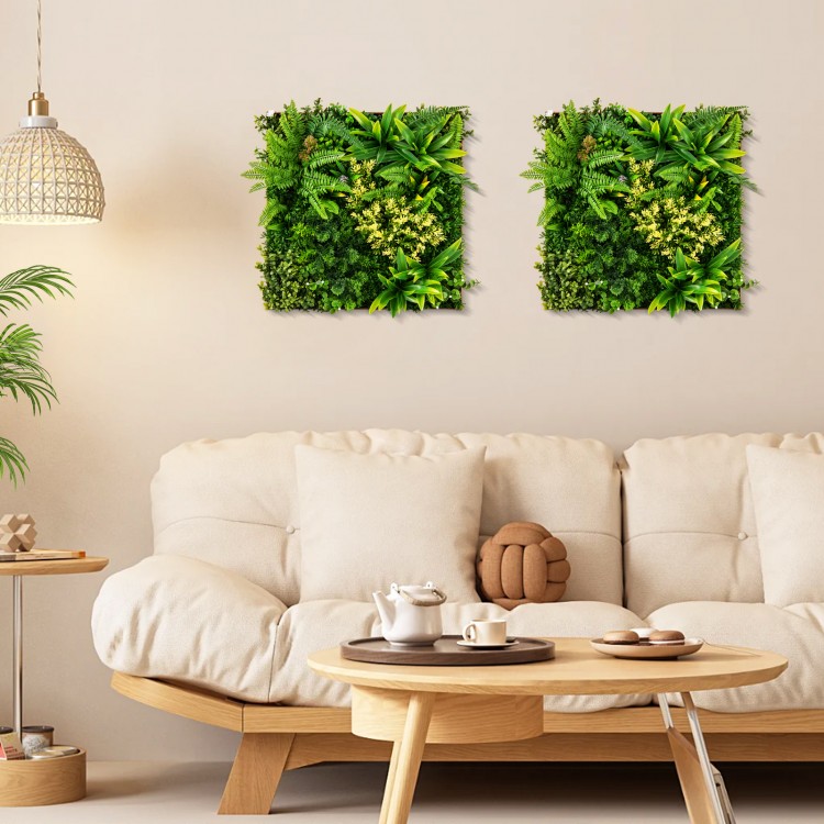 Vibrant 20" x 20" 3D greenery hedge featuring 11 types of faux plants, ideal for indoor or outdoor decor.
