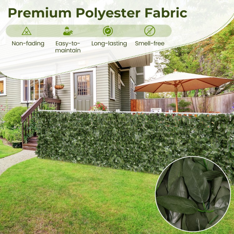 Artificial lily leaf privacy fence made of premium polyester fabric, perfect for garden and balcony decoration.