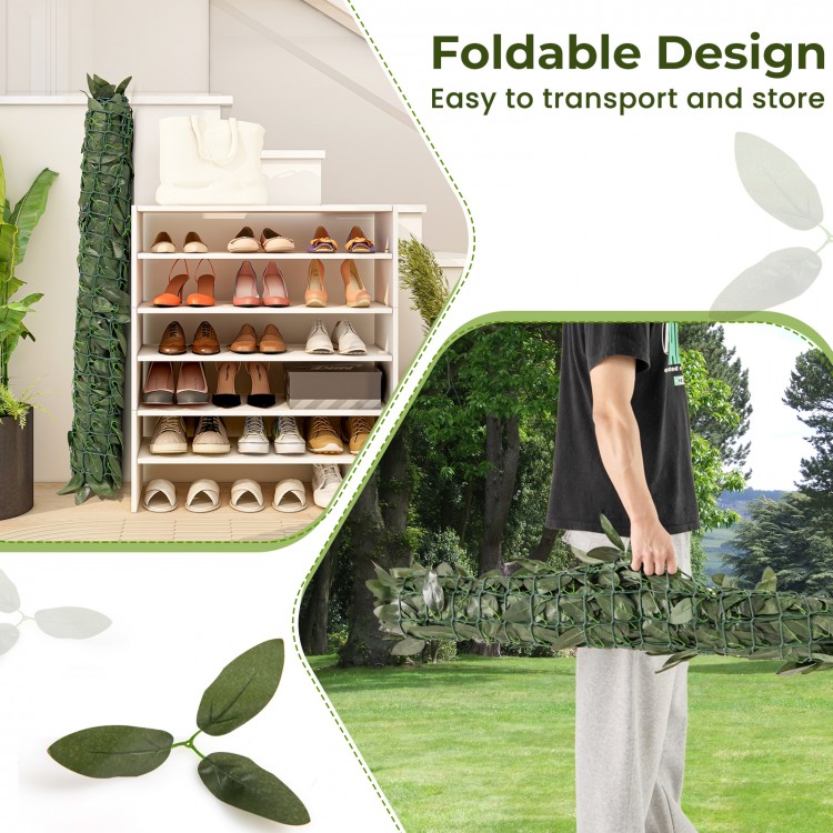 Artificial lily leaf privacy fence, foldable design for easy transport and storage, ideal for garden and balcony.