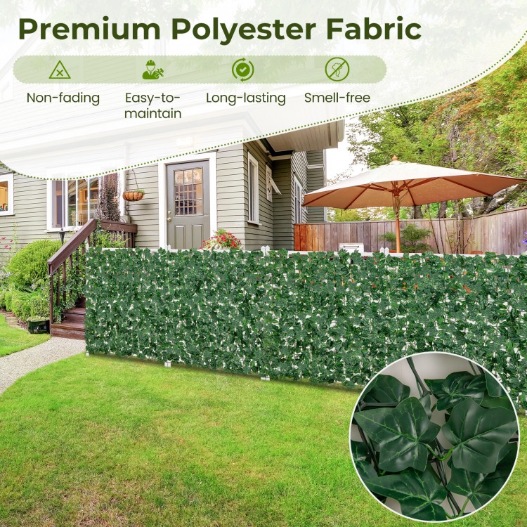 Artificial ivy privacy fence with dense leaves, 120 x 40 inches, ideal for outdoor decoration and privacy enhancement.