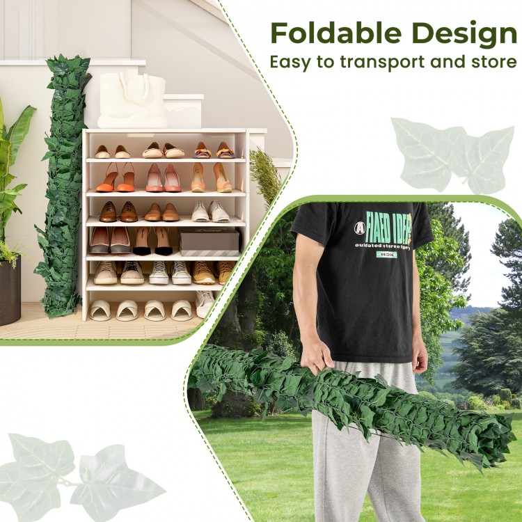 Artificial ivy privacy fence with foldable design, 120 x 40 inches, ideal for indoor and outdoor decoration.