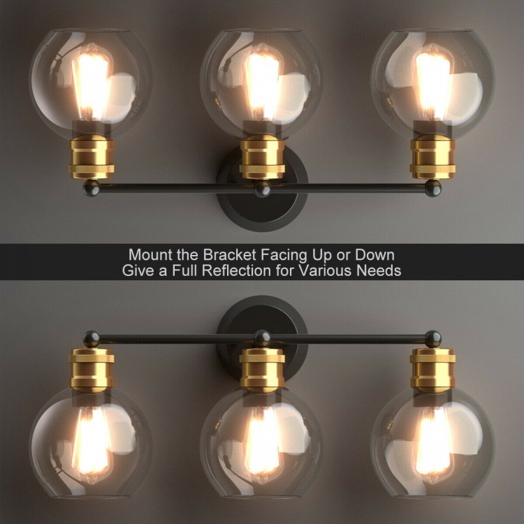 Modern 3-light bubbled glass vanity light showcasing elegant golden sockets and black iron frame, ideal for versatile.