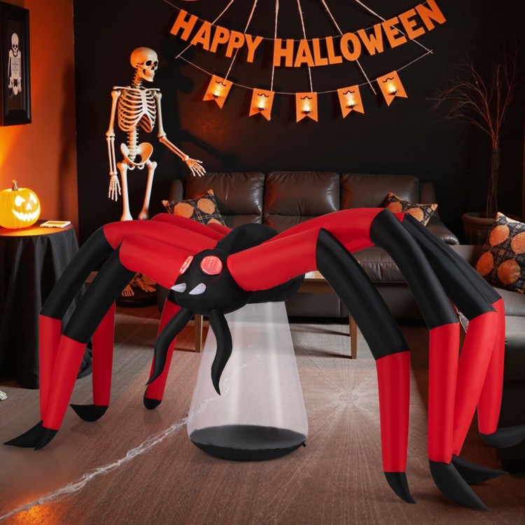 Halloween inflatable spider with dramatic 10-ft span and glowing LED head, perfect for creating eerie outdoor.