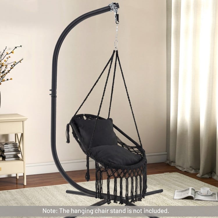 Hanging Hammock Chair with Soft Seat Cushions and Sturdy Rope Chain - Gallery View 3 of 9