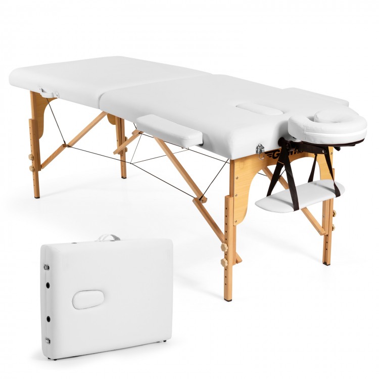 Portable adjustable facial spa bed in white with carry case, designed for comfort and easy transport for spa and.