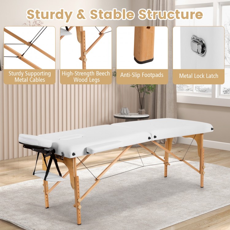 Portable adjustable facial spa bed with a sturdy beech wood frame, designed for comfort and easy transport, ideal for.