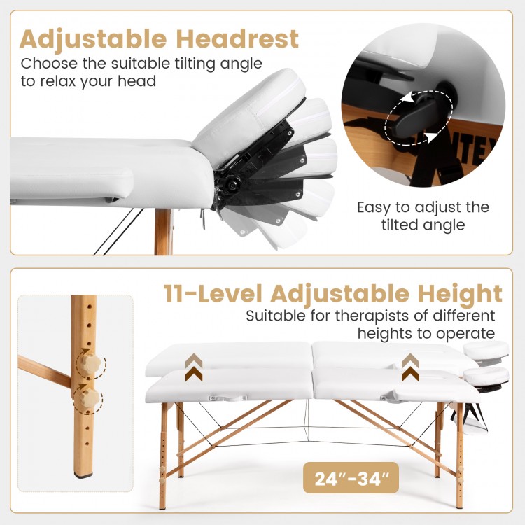Adjustable headrest and height on a portable white facial spa bed, ideal for therapists and comfortable treatments.
