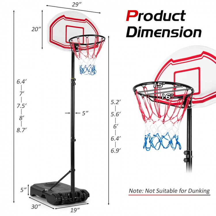 Height adjustable basketball hoop with fillable base, featuring a shatterproof backboard and two nets for outdoor play.