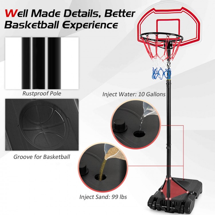 Height adjustable basketball hoop with fillable base, rustproof pole, and two nets for stable outdoor play.