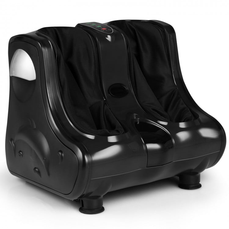 Foot and calf massager in sleek black with a top control panel, offering customizable massage intensities for ultimate.