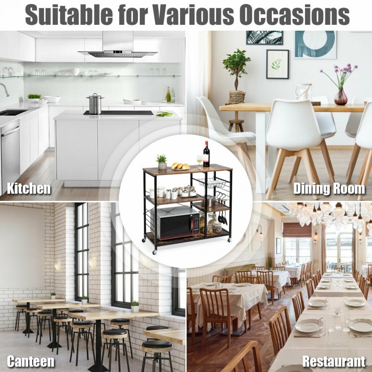 Rolling industrial kitchen baker’s storage shelf with 3-tier shelves and wheels, ideal for organizing kitchen.