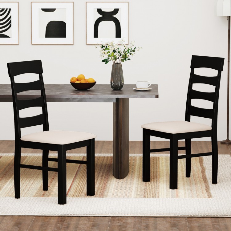 Set of 2 black high back dining room chairs with padded seats, featuring ergonomic design for comfort and support.