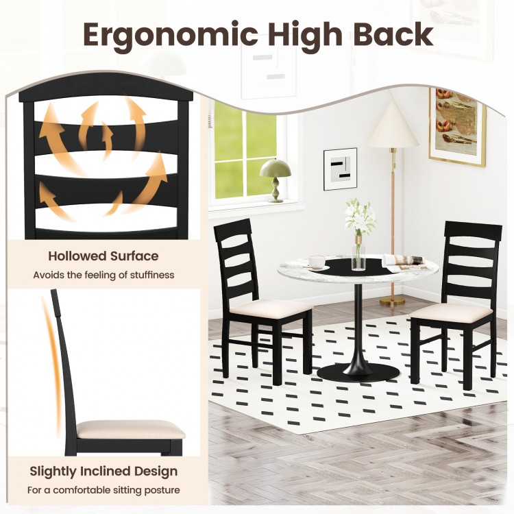 High back dining room chairs set of 2 in black with padded seats, featuring ergonomic design for comfort and support.