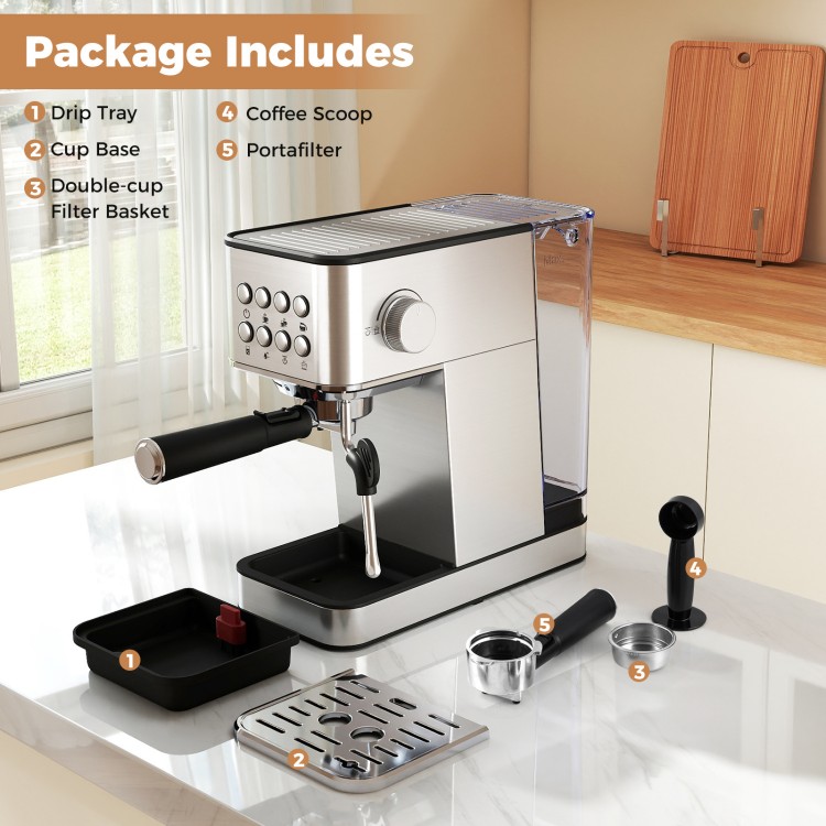Espresso machine and accessories for the Home Espresso Coffee Station Set, perfect for creating rich coffee beverages.