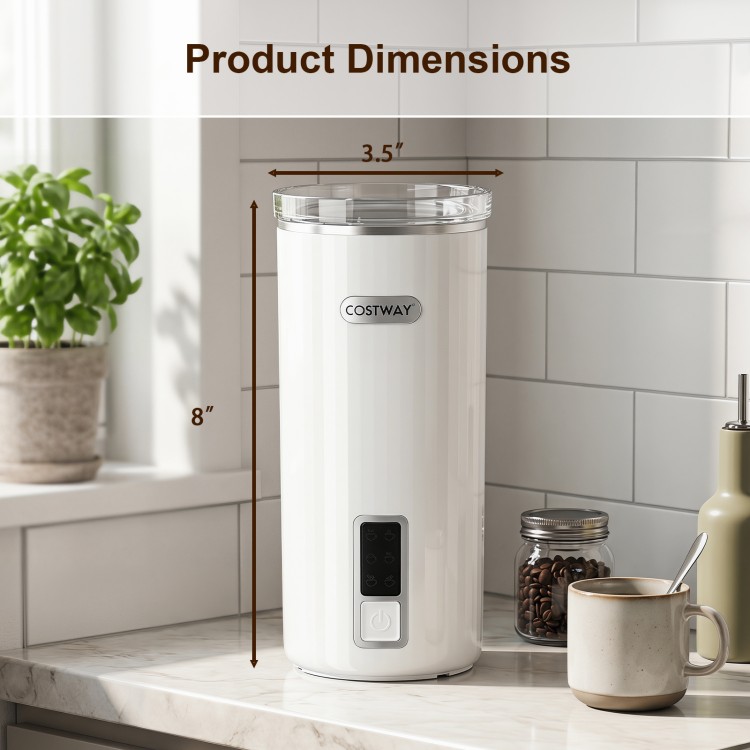 Home Espresso Coffee Station dimensions showing a compact design at 3.5" wide and 8" tall for kitchen countertops.