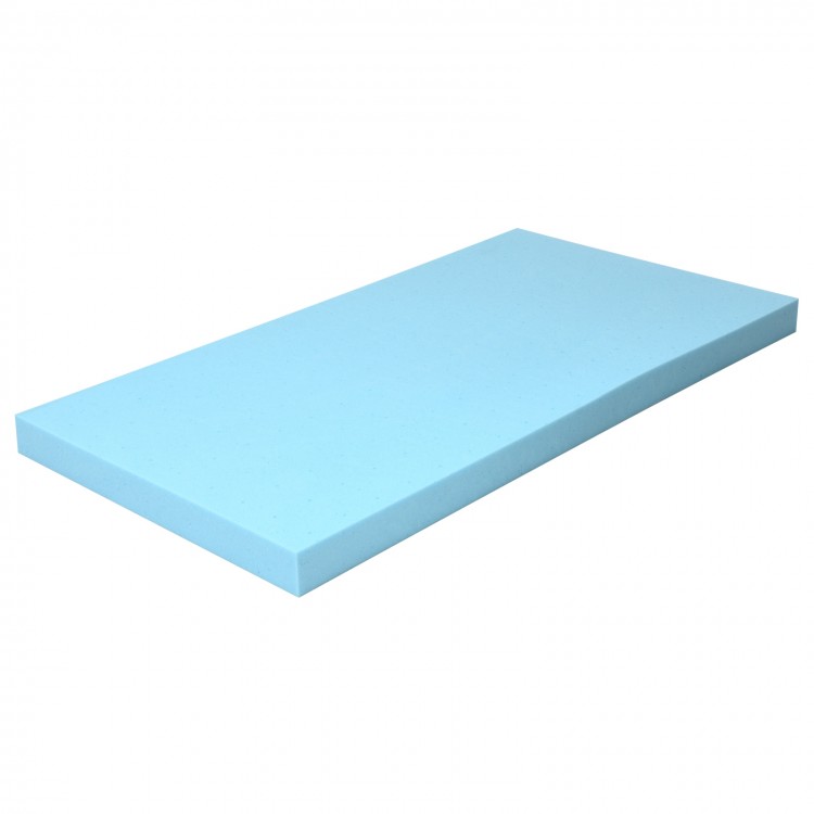 3-inch gel-infused cooling mattress topper in blue, designed for comfort and support, 75 x 39 inches for restful sleep.